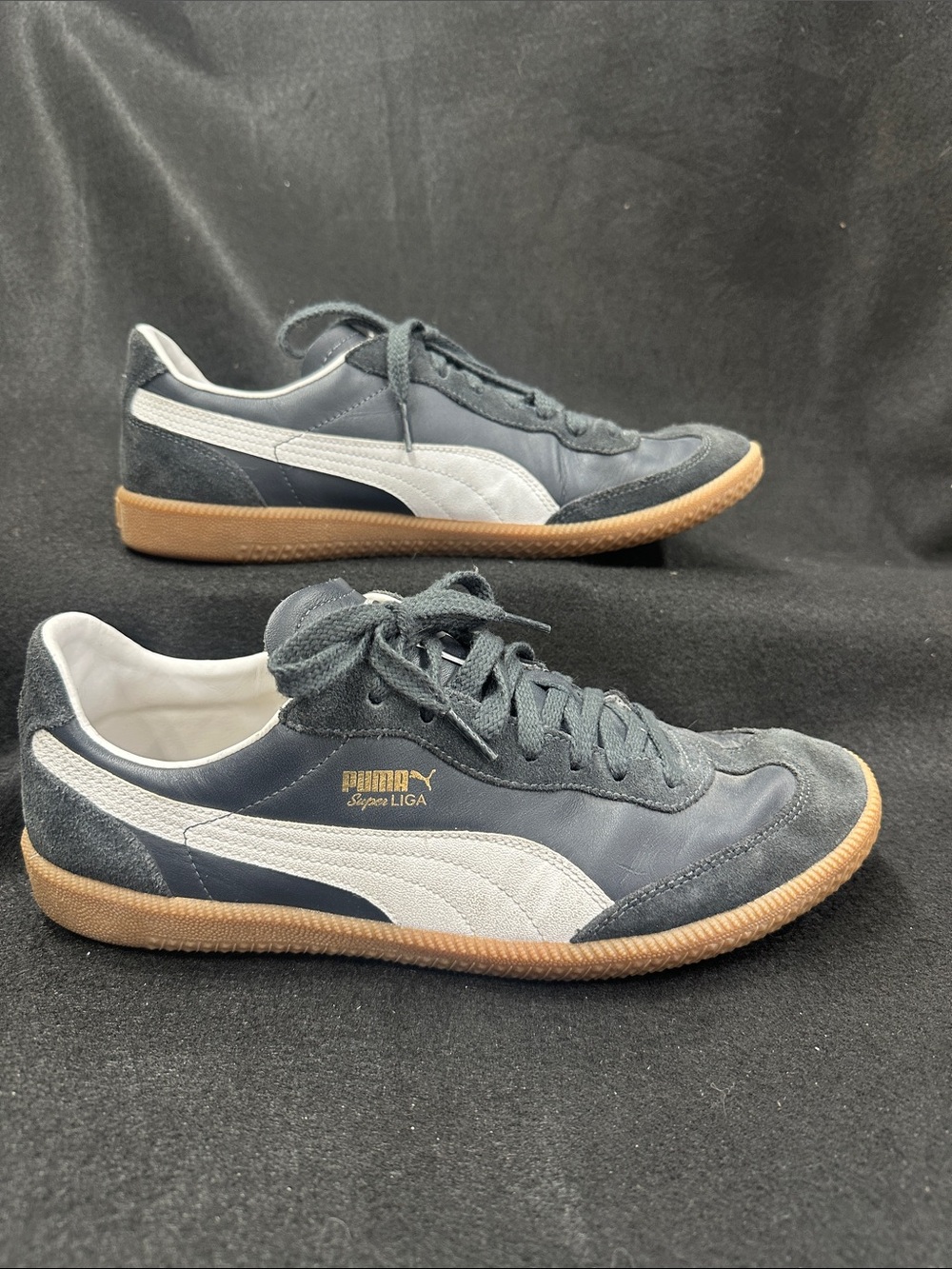Men's Black Puma Super LIGA Leather & Suede Sneakers with Gum Sole